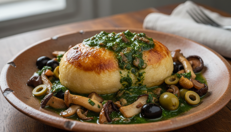 découvrez notre recette de quenelles moelleuses cuites au four, généreusement nappées d'une sauce tortue riche aux olives et champignons, pour un plat familial réconfortant et savoureux.