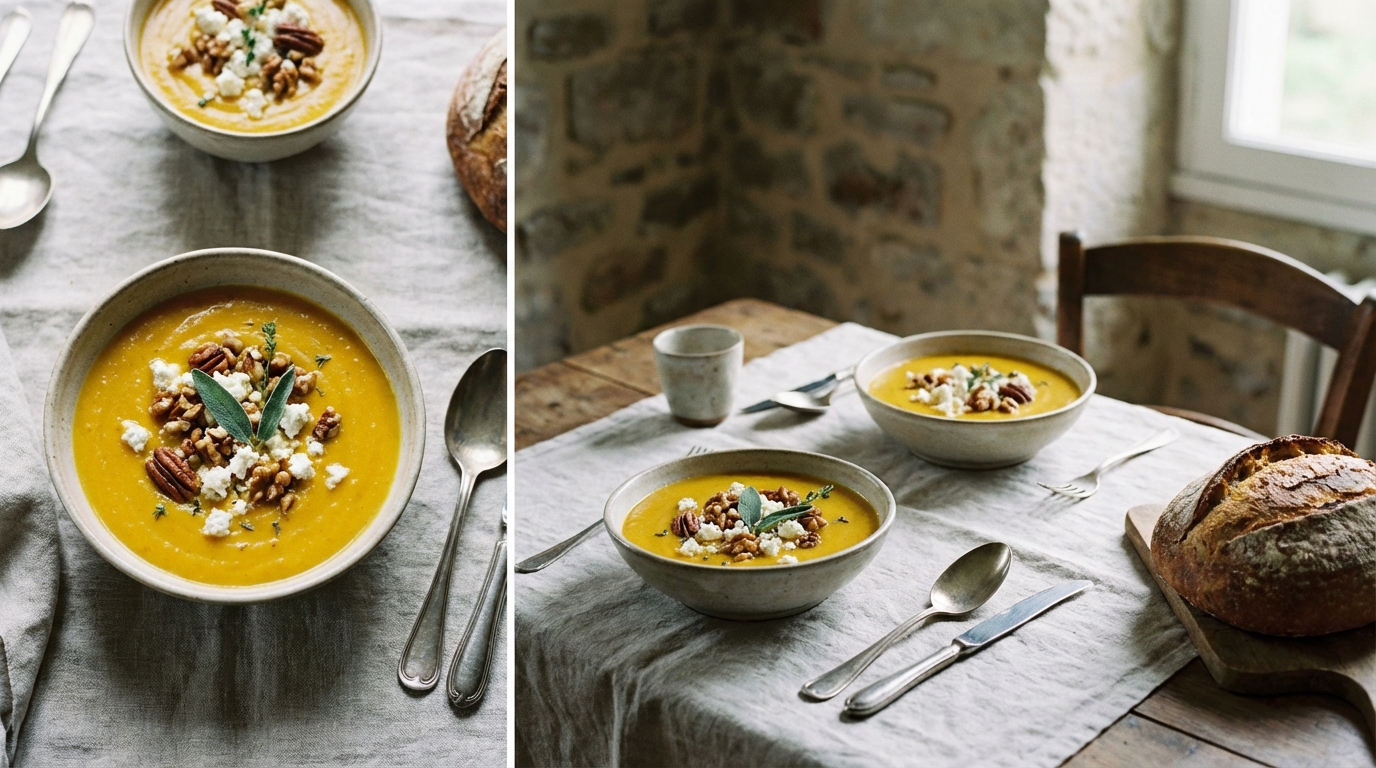 découvrez une recette gourmande et réconfortante de soupe de potimarron au fromage de chèvre, parfaite pour réchauffer vos soirées d'automne.