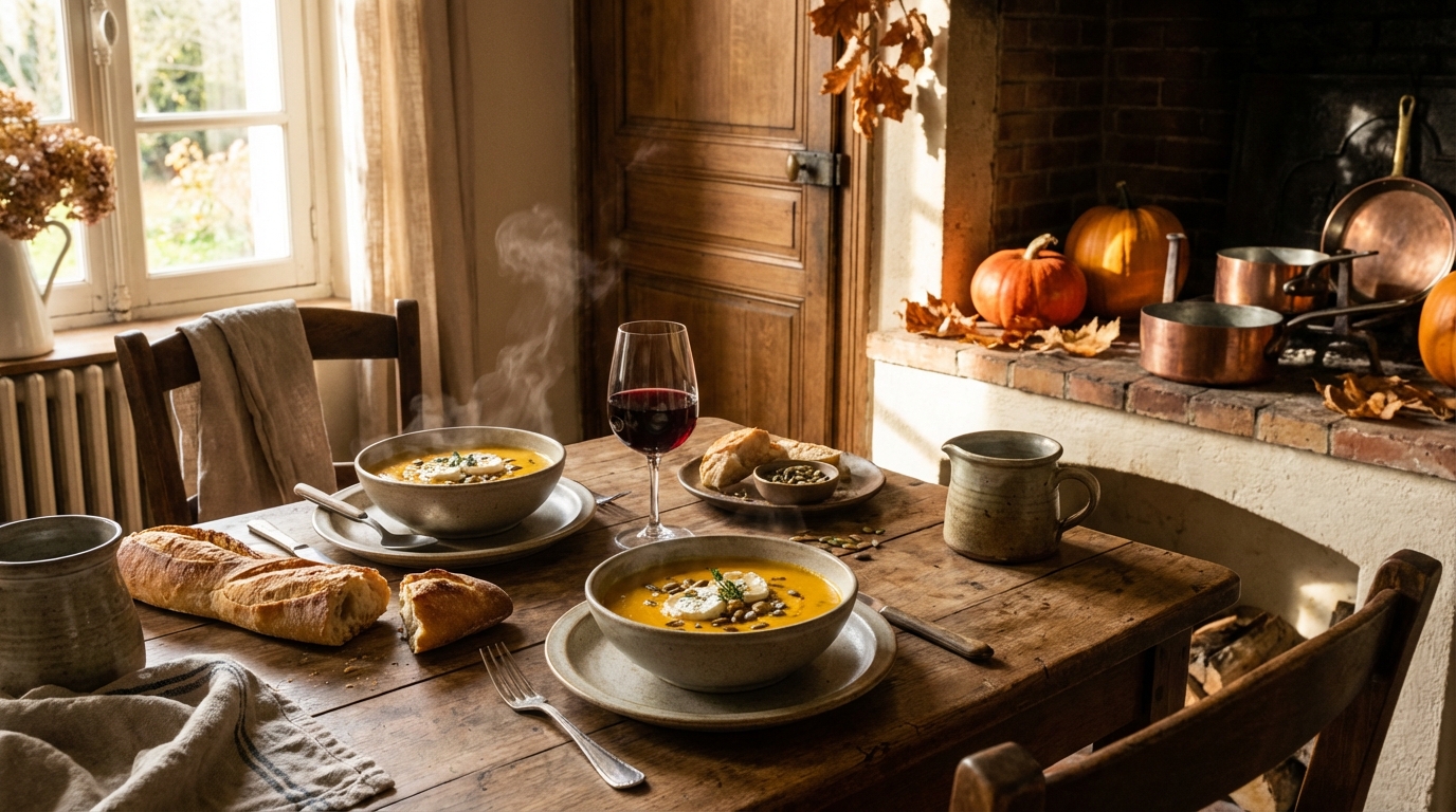 découvrez une recette gourmande de soupe de potimarron au fromage de chèvre, parfaite pour réchauffer vos soirées d'automne avec des saveurs délicates et réconfortantes.