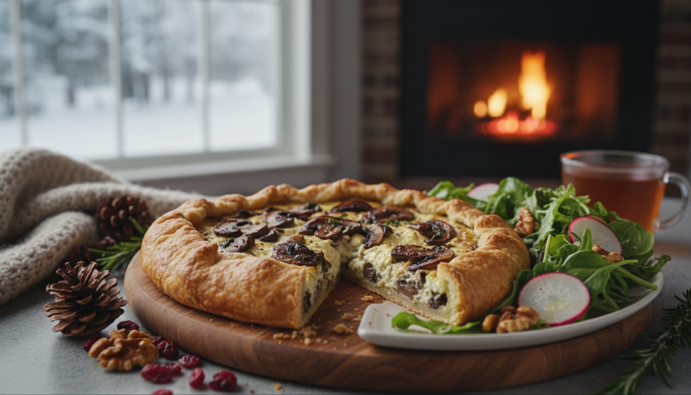 découvrez une tarte croustillante aux champignons et ricotta, parfaite pour savourer l'hiver avec des saveurs riches et réconfortantes à chaque bouchée.
