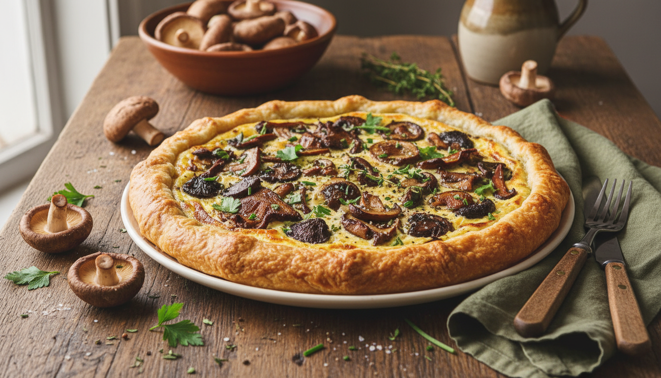 découvrez une tarte croustillante aux champignons et ricotta, parfaite pour réchauffer vos journées d'hiver avec des saveurs riches et un goût irrésistible.