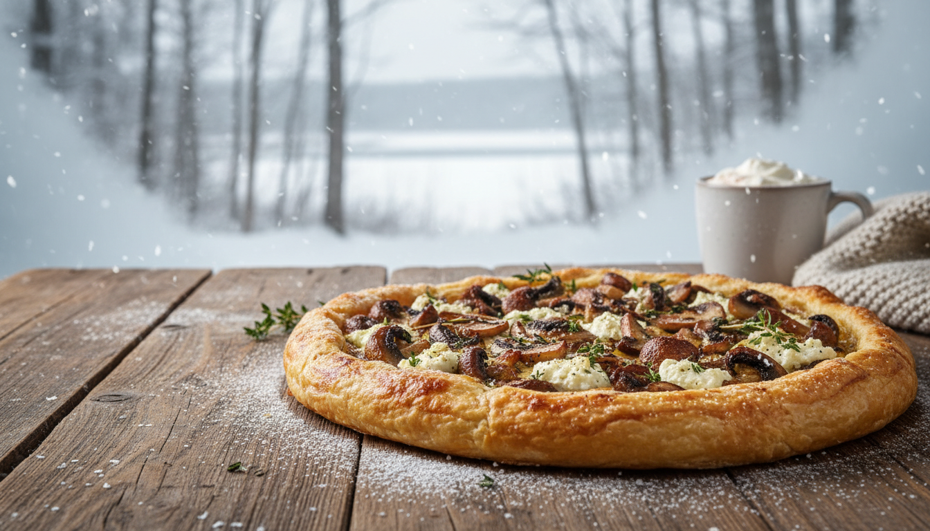 découvrez la douceur de l'hiver avec notre tarte croustillante aux champignons et ricotta, un mélange savoureux et parfumé qui ravira vos papilles à chaque bouchée.