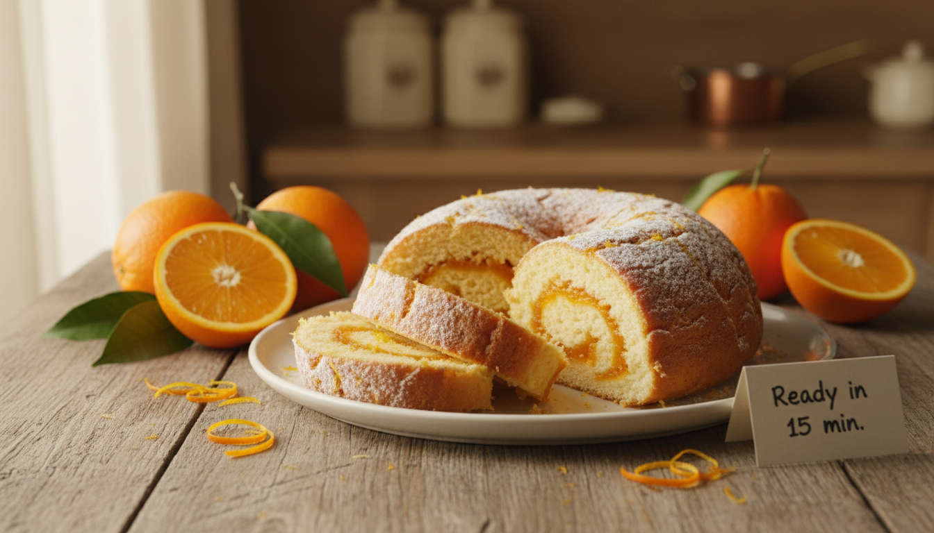 découvrez la torta de l'orange, un roulé portugais moelleux et parfumé, prêt en seulement 15 minutes. une recette facile et rapide pour un gâteau savoureux et original.
