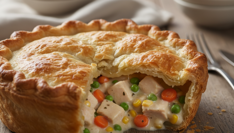 découvrez notre tourte irrésistible au feuilleté croustillant, garnie d'un délicieux mélange fondant de poulet et légumes frais, parfaite pour un repas savoureux et réconfortant.