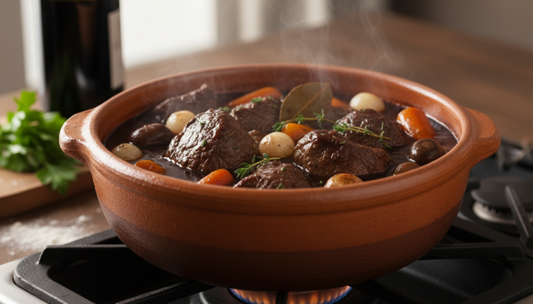 découvrez notre recette maison du bourguignon, où le vin, un feu doux et une viande fondante s’unissent pour offrir une explosion de saveurs inoubliable.