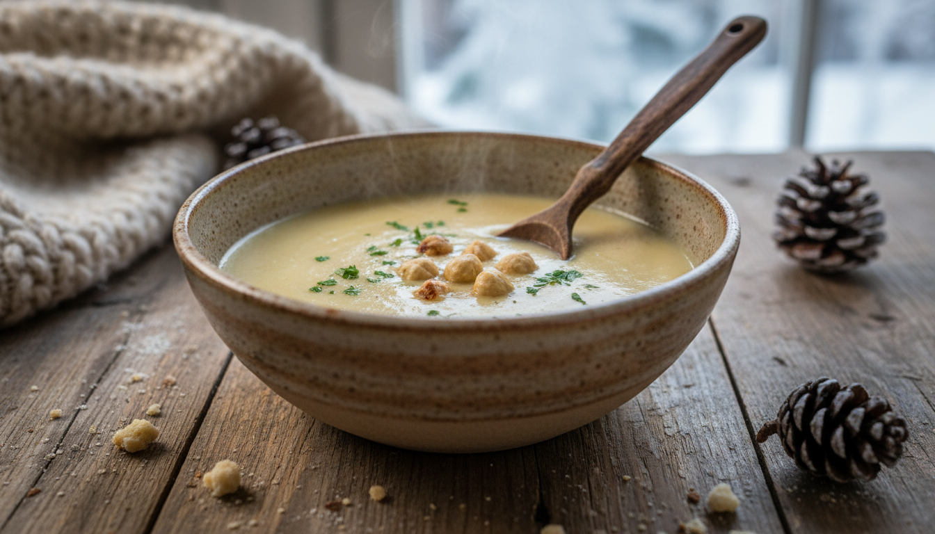 découvrez notre velouté de topinambours onctueux et parfumé, parfait pour réchauffer vos soirées d'hiver avec douceur et convivialité.