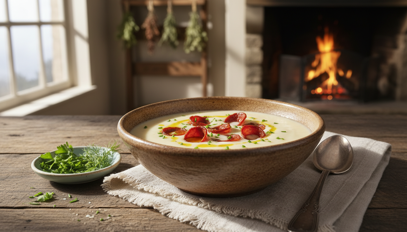 découvrez notre velouté de chou-fleur au chorizo, une recette réconfortante qui apporte chaleur et convivialité à votre maison, parfaite pour égayer les journées d'hiver grises.