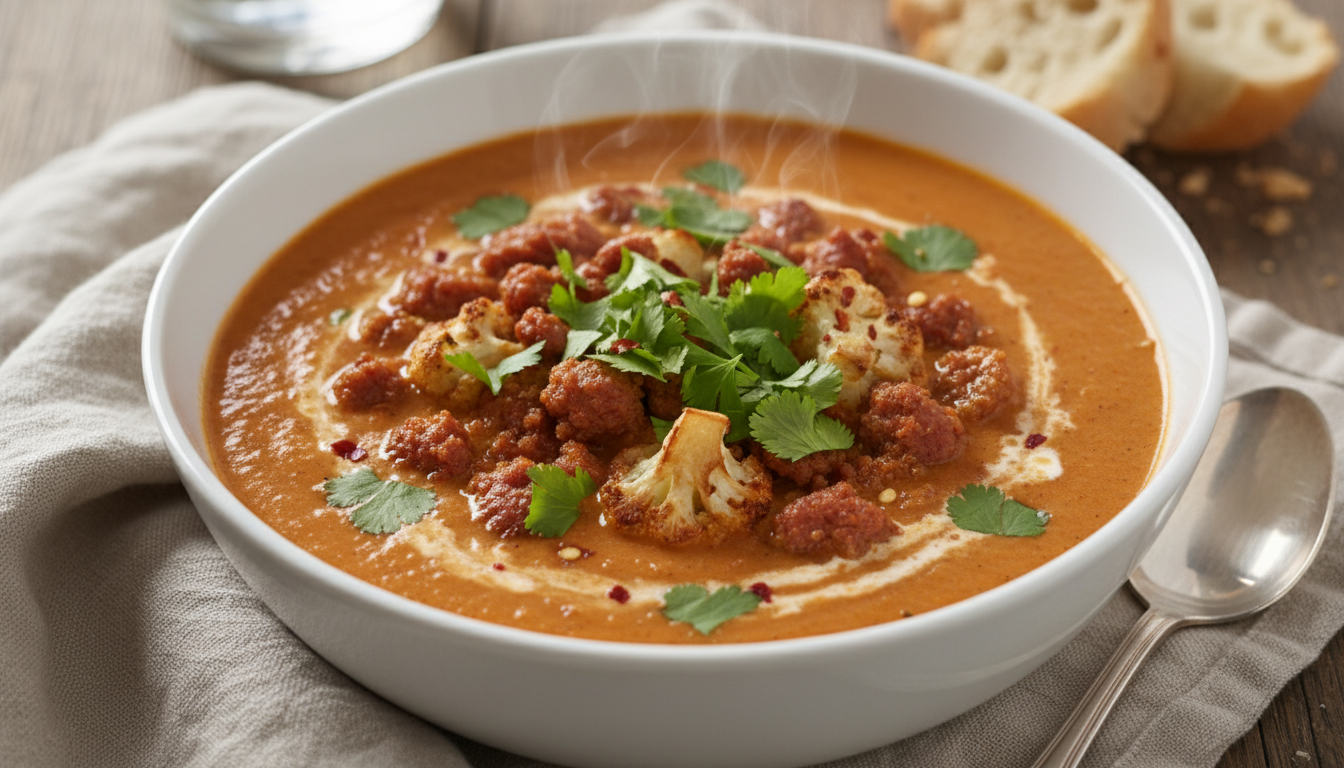 découvrez notre velouté de chou-fleur au chorizo, une recette savoureuse et réconfortante qui réchauffe votre maison et lutte contre la morosité de l'hiver.