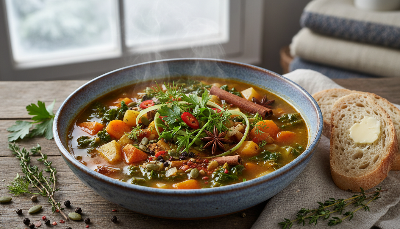 découvrez notre recette de velouté hivernal aux épices douces et légumes de saison, une soupe légère et réconfortante idéale pour se réchauffer tout en prenant soin de soi.