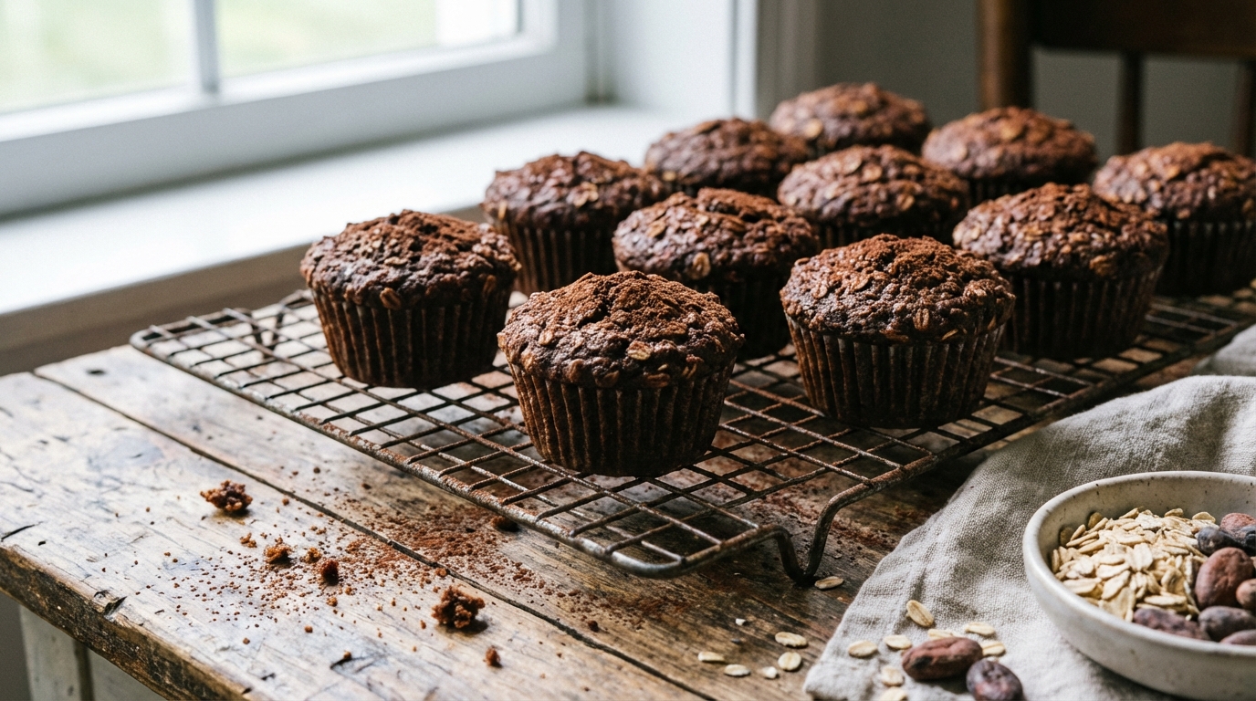 découvrez une recette simple et authentique de cupcakes moelleux au cacao et flocons d'avoine, parfaite pour un goûter sain et gourmand.
