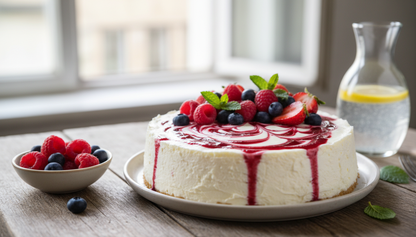 savourez notre gâteau au fromage blanc 0 % ultra léger, parfait pour se faire plaisir sans culpabilité. une douceur saine et gourmande à découvrir absolument !