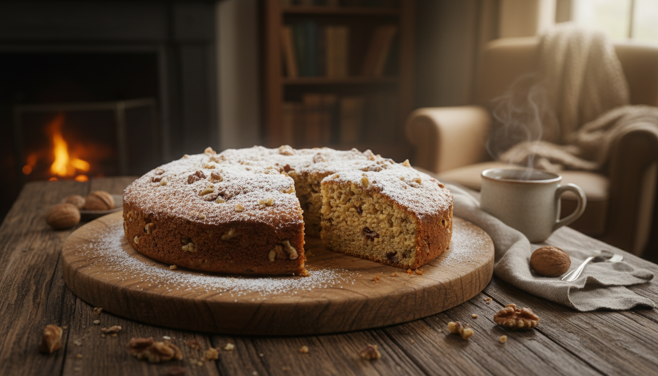 savourez un gâteau aux noix rustique et généreux, la douceur idéale pour satisfaire vos envies gourmandes en toute simplicité.