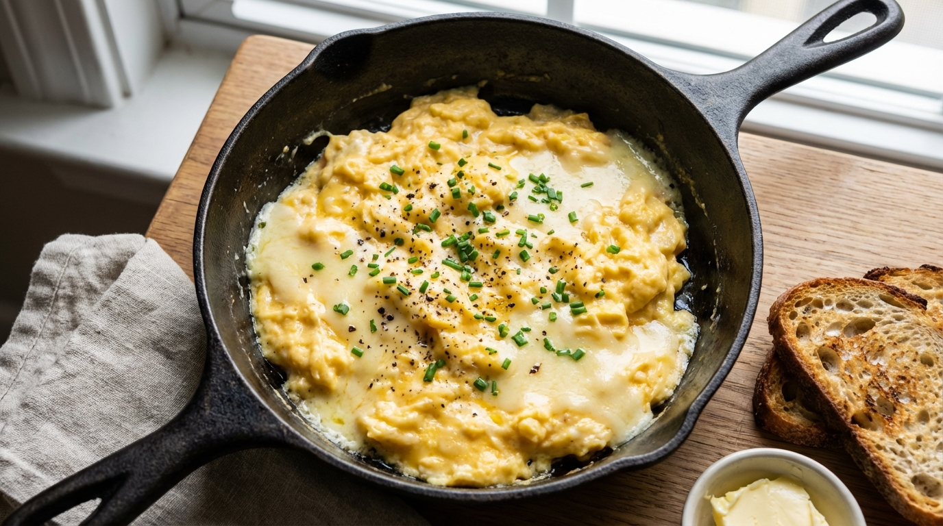 apprenez à préparer une délicieuse brouillade d'œufs au fromage, onctueuse et savoureuse, idéale pour un petit-déjeuner ou un brunch gourmand.