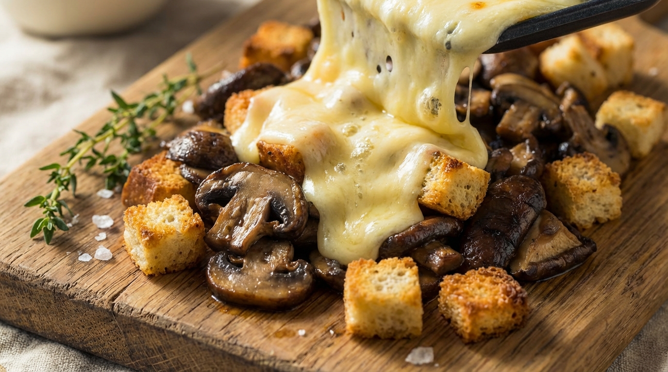 découvrez une délicieuse recette de raclette originale avec des champignons savoureux et des croûtons croustillants, parfaite pour un repas convivial et gourmand.