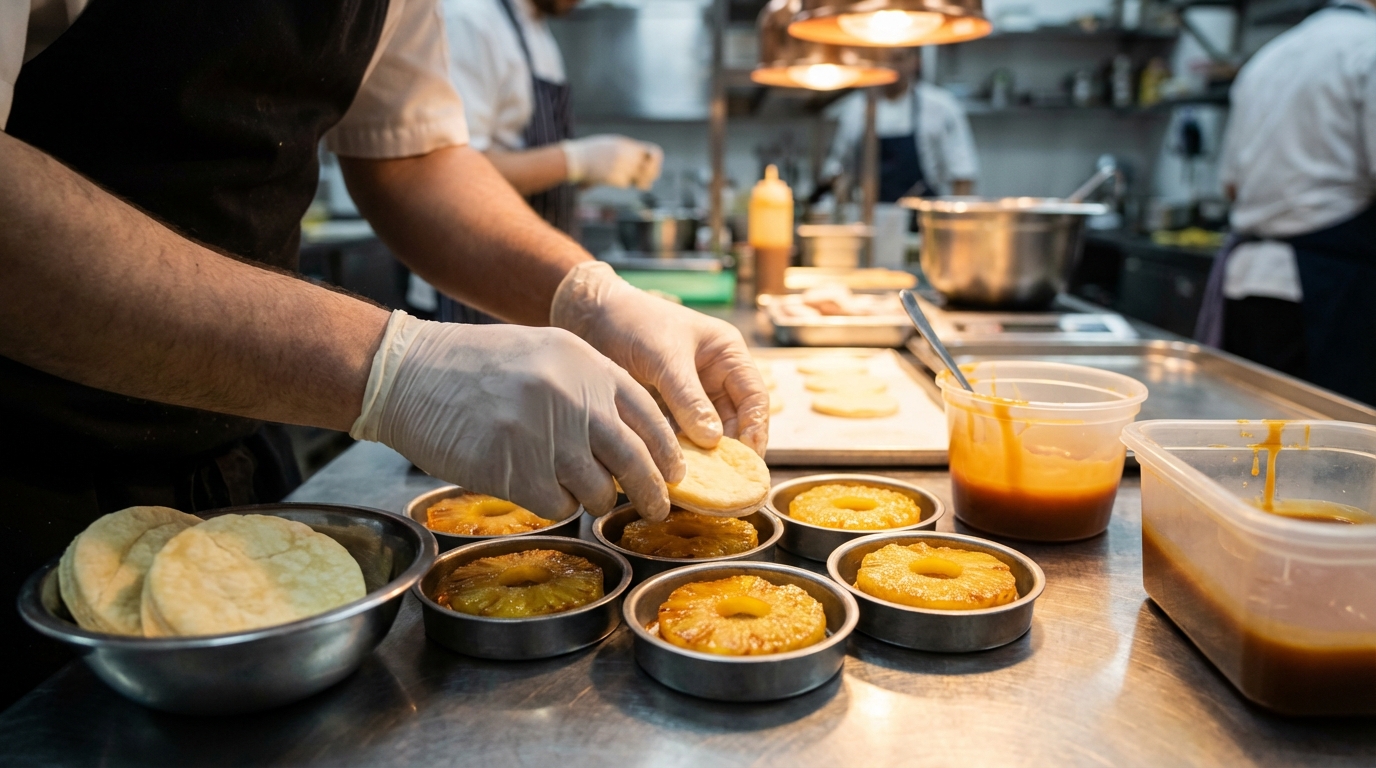 découvrez nos mini tartelettes tatin à l'ananas, accompagnées d'un sorbet coco ultra léger, pour une explosion de saveurs exotiques et gourmandes.