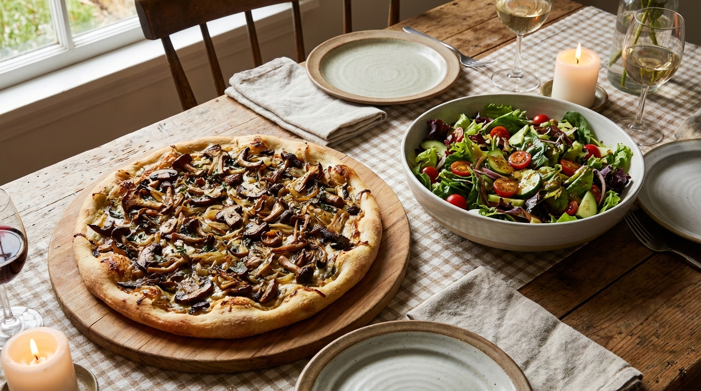 découvrez notre pizza légère aux champignons de paris, une délicieuse option végétarienne alliant saveurs authentiques et fraîcheur pour un repas gourmand et équilibré.