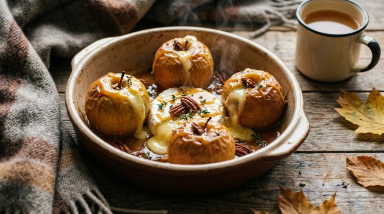 savourez un dessert automnal exquis avec nos pommes au four caramélisées, délicatement nappées de camembert fondant pour une explosion de saveurs réconfortantes.