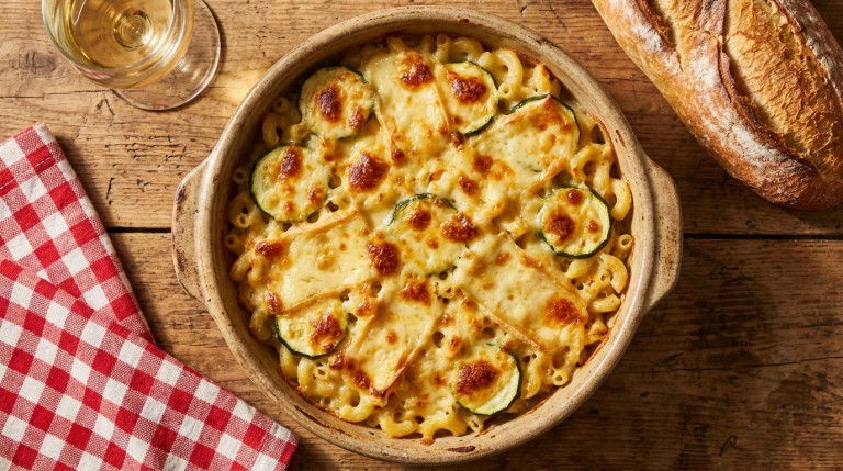 découvrez notre recette savoureuse de gratin de courgettes et macaronis au fromage à raclette, un délice fondant parfait pour un repas réconfortant et gourmand.