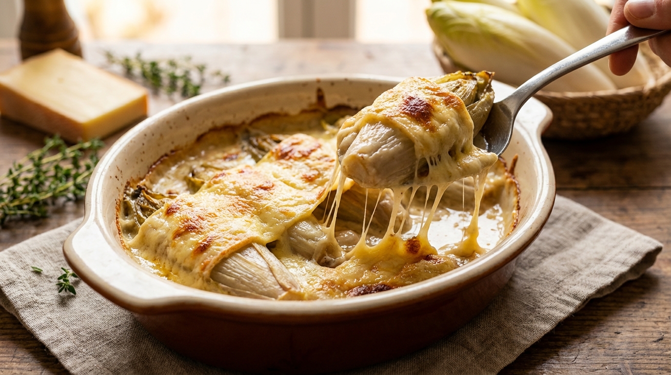 découvrez la recette gourmande et chaleureuse du gratin d’endives au fromage à raclette, un délice fondant parfait pour réchauffer vos repas d’hiver.