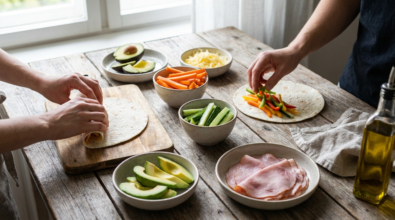 découvrez nos minis wraps légers et savoureux à l’avocat, jambon et fromage, parfaits pour des encas gourmands et équilibrés.
