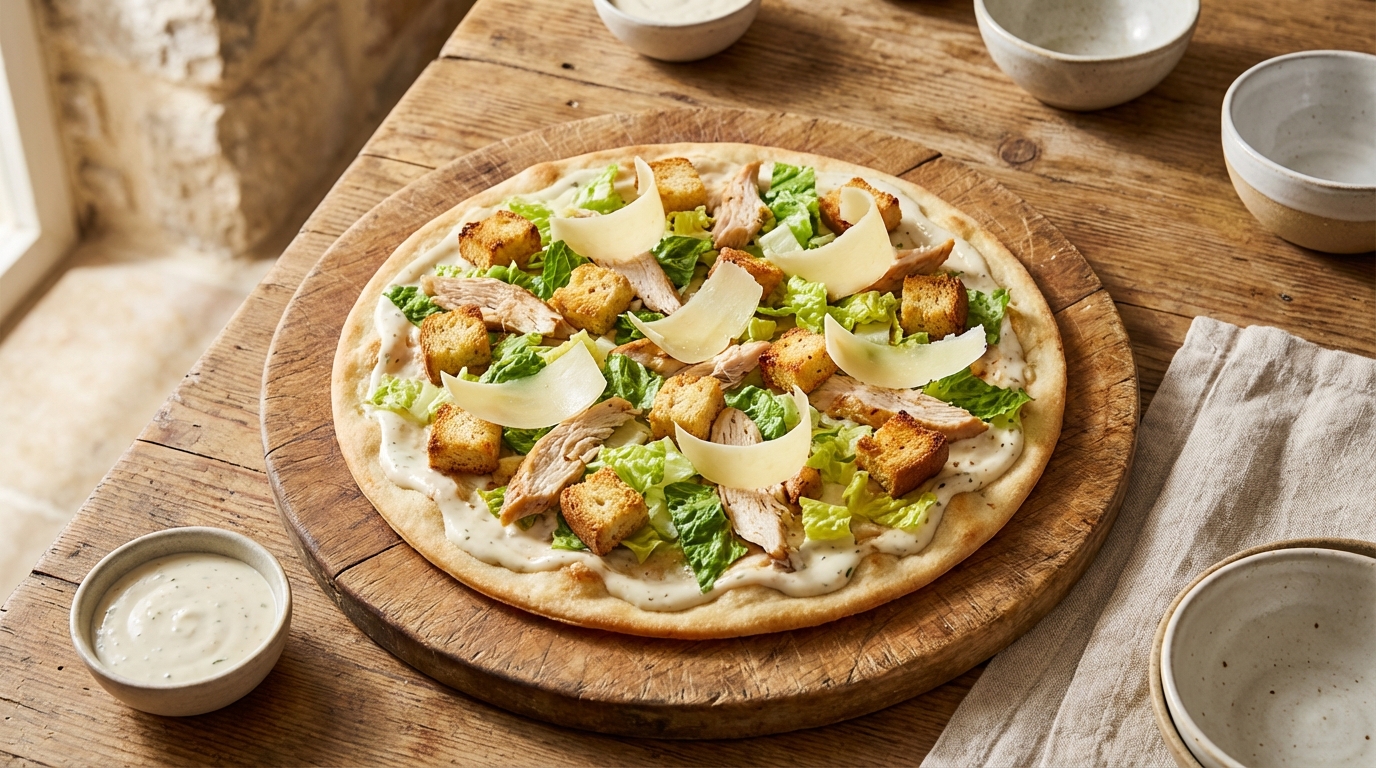 découvrez notre délicieuse pizza césar, généreusement garnie de copeaux de parmesan savoureux pour une explosion de saveurs authentiques à chaque bouchée.