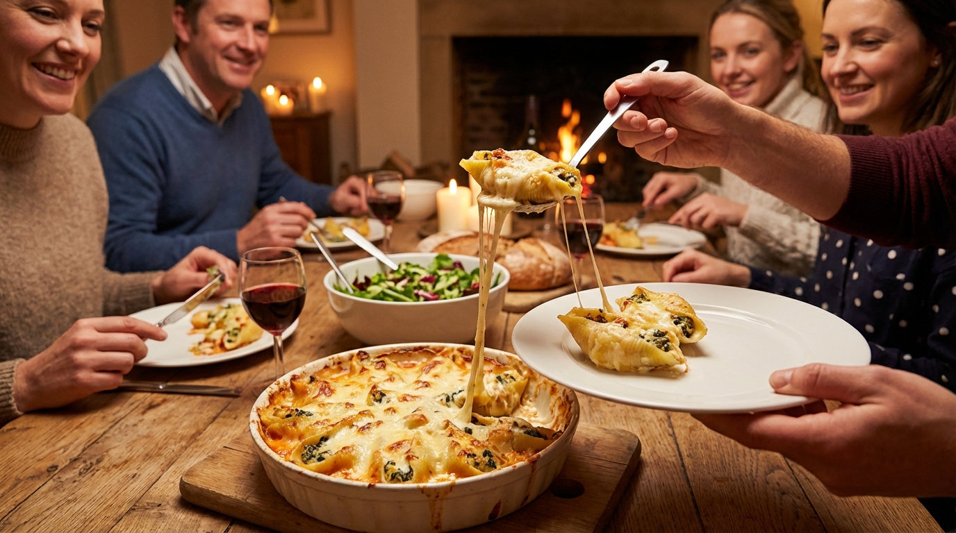 savourez nos conchiglionis généreusement garnis de légumes croquants et de fromage bleu fondant pour un repas gourmand et équilibré.