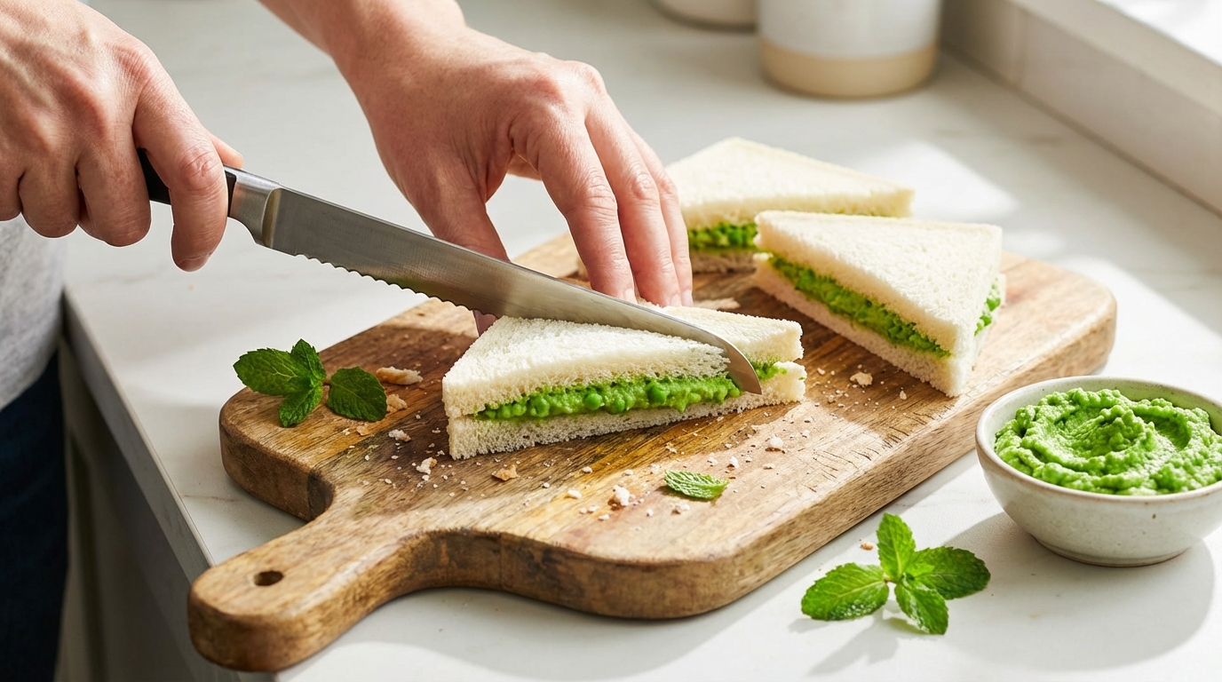 savourez nos sandwichs frais garnis de petits pois crémeux et de fromage onctueux, pour une explosion de saveurs et une texture fondante à chaque bouchée.