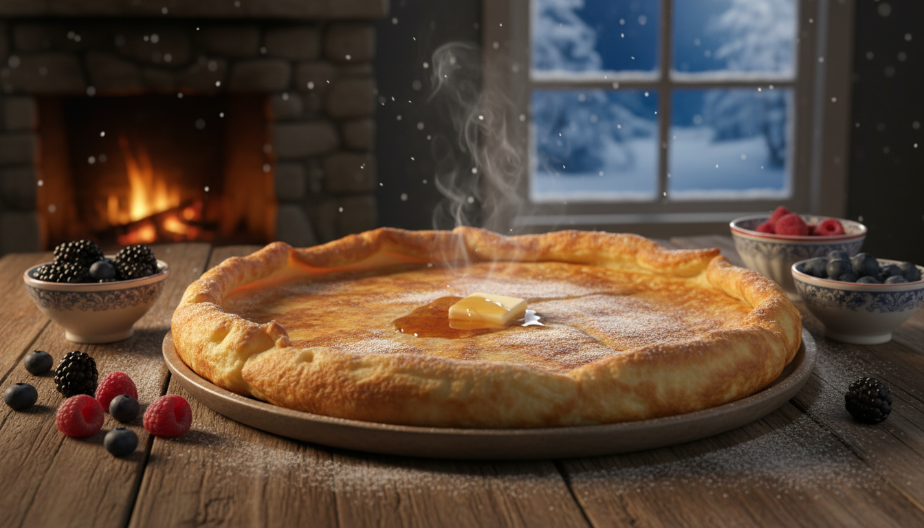 découvrez comment une crêpe géante dorée, cuite en seulement 25 minutes au four, peut transformer votre soirée d'hiver en un moment chaleureux et gourmand.