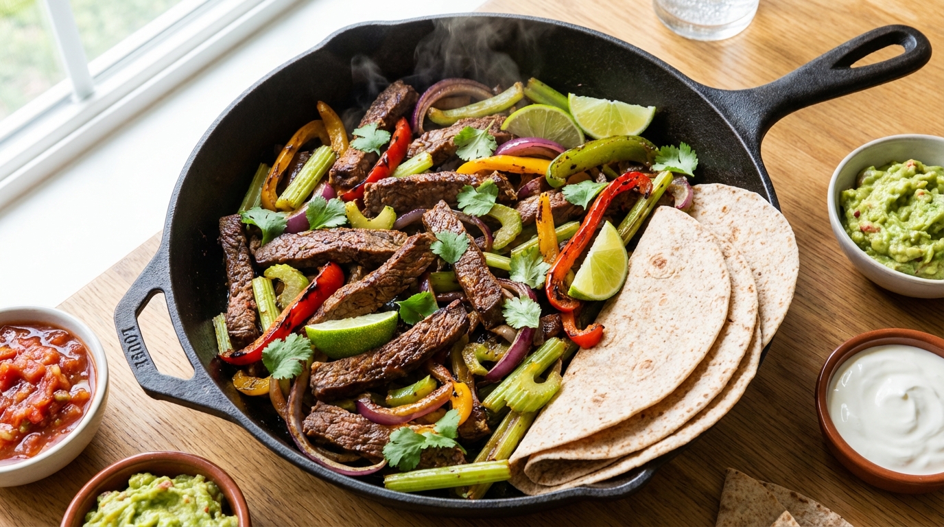 découvrez notre recette de fajitas croustillantes au céleri et bœuf caramélisé, une combinaison légère et savoureuse parfaite pour un repas gourmand et équilibré.