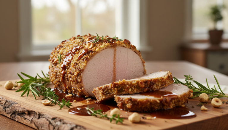 découvrez notre recette de filet mignon de porc en croûte de noisettes et herbes, une manière raffinée de sublimer votre rôti du dimanche pour un repas gourmand et élégant.