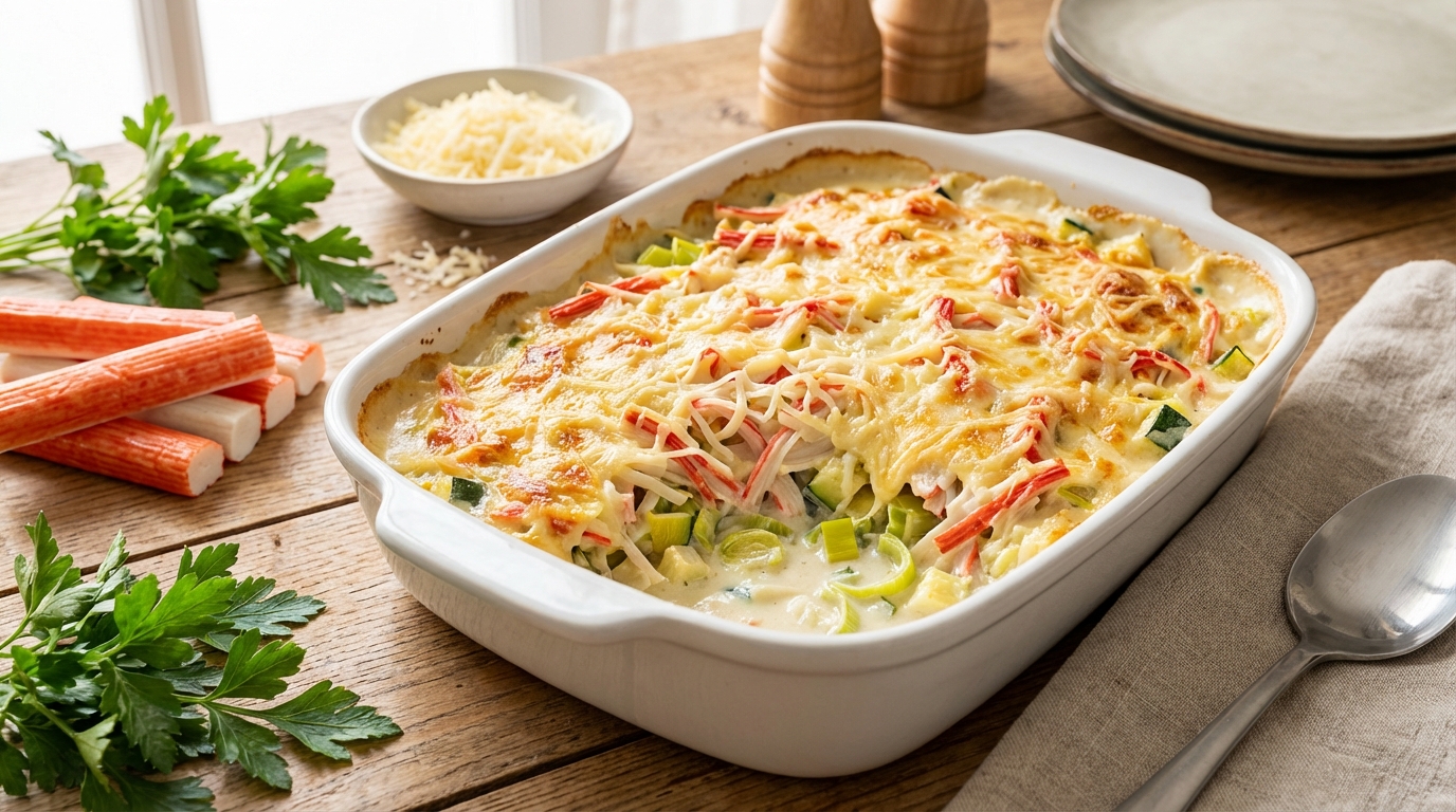 découvrez notre recette facile et gourmande de gratin léger au surimi, idéale pour un repas savoureux et léger à préparer en un rien de temps.