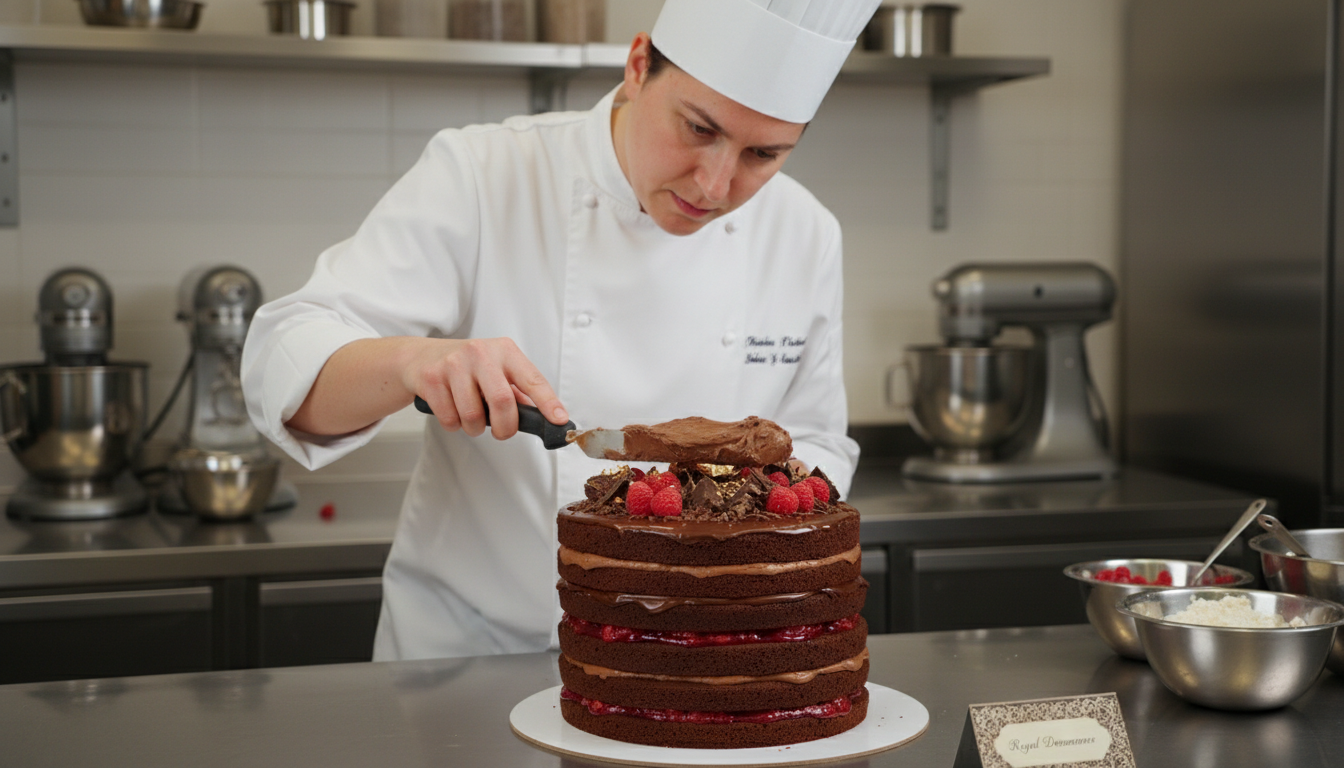 découvrez le royal chocolat, un dessert d'exception avec trois couches parfaites, un glaçage miroir impeccable et une expérience gourmande unique qui éblouit les sens.