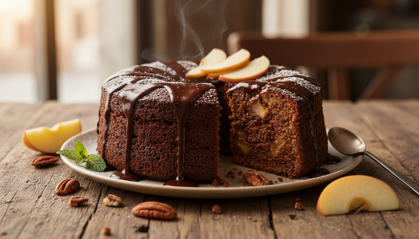 découvrez notre moelleux au chocolat 70 % et pomme, une mie sombre et fondante qui cache un cœur surprenant à la découpe, pour une gourmandise alliant intensité et douceur.