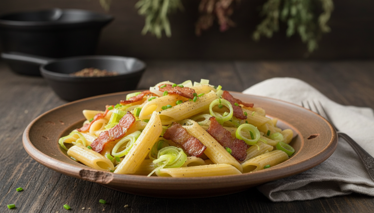 découvrez notre recette de pâtes gourmandes sans crème, alliant poireaux fondants et lardons dorés dans une sauce éclatante pour un plat savoureux et léger.