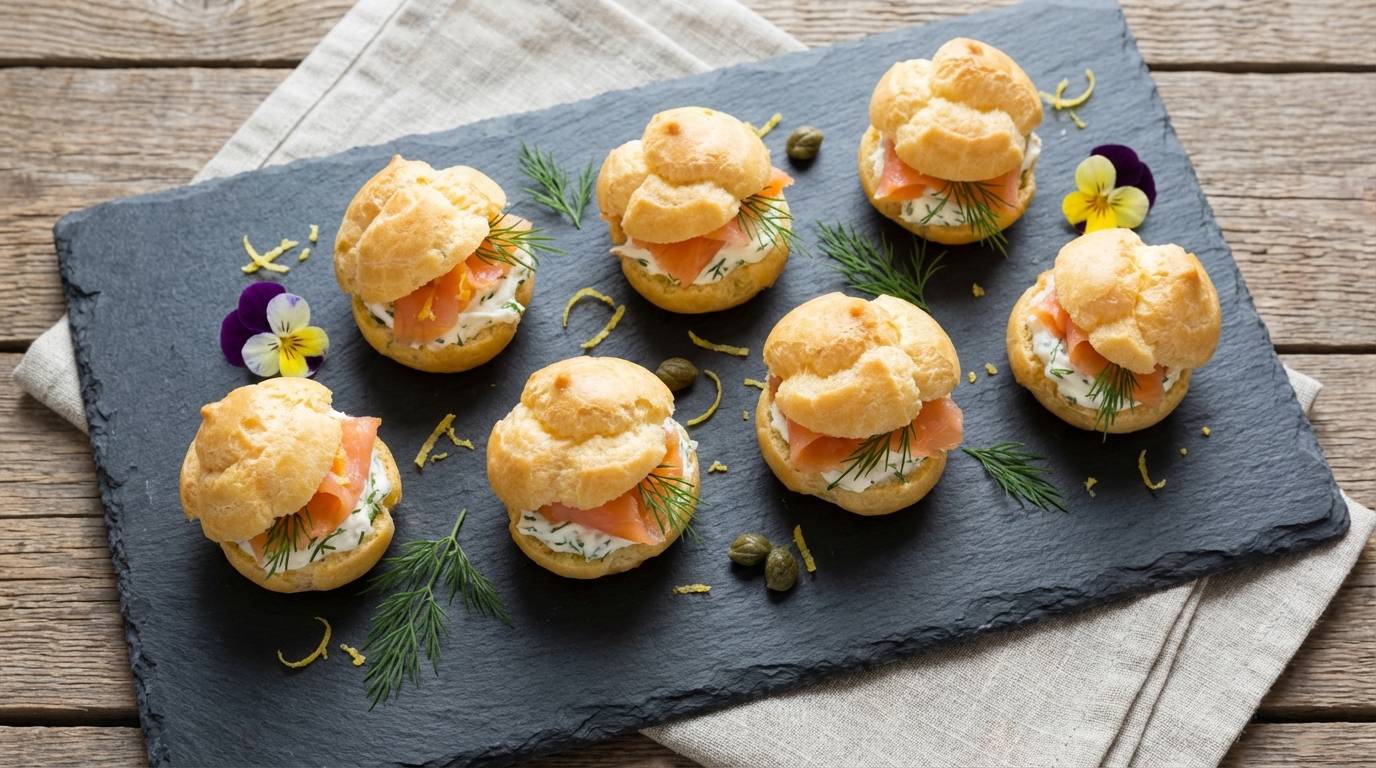découvrez la recette des profiteroles légères au saumon fumé et fromage frais, une alliance aérienne et gourmande qui ravira vos papilles à l'apéritif ou en entrée.