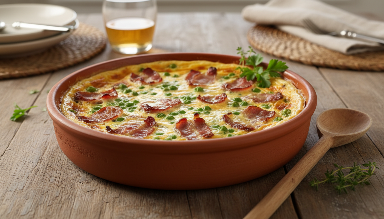 découvrez notre recette rapide de quiche sans pâte aux lardons et petits pois, un dîner chaleureux prêt en seulement 15 minutes pour régaler toute la famille.