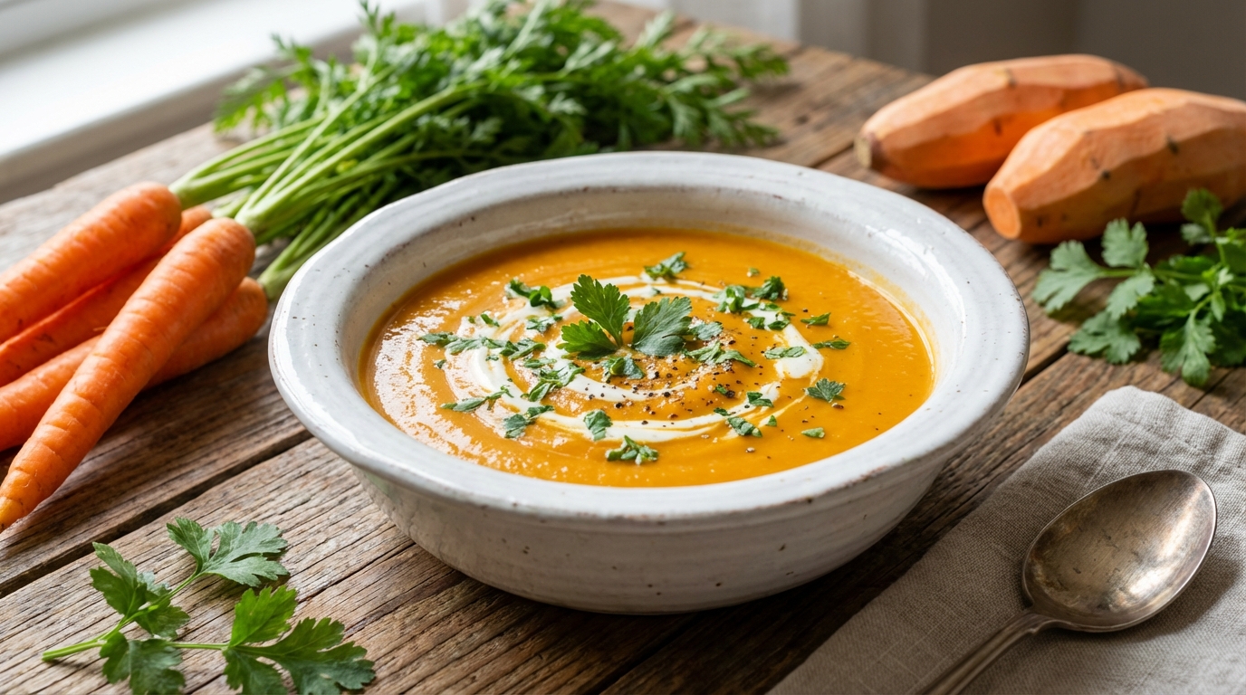 découvrez une recette facile de soupe légère aux carottes et patates douces, parfaite pour un repas sain et réconfortant. idéale pour se faire plaisir tout en prenant soin de sa santé.