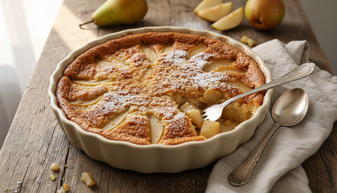 découvrez notre clafoutis aux poires, un dessert facile à réaliser alliant moelleux et croustillant pour un plaisir gourmand et rapide.