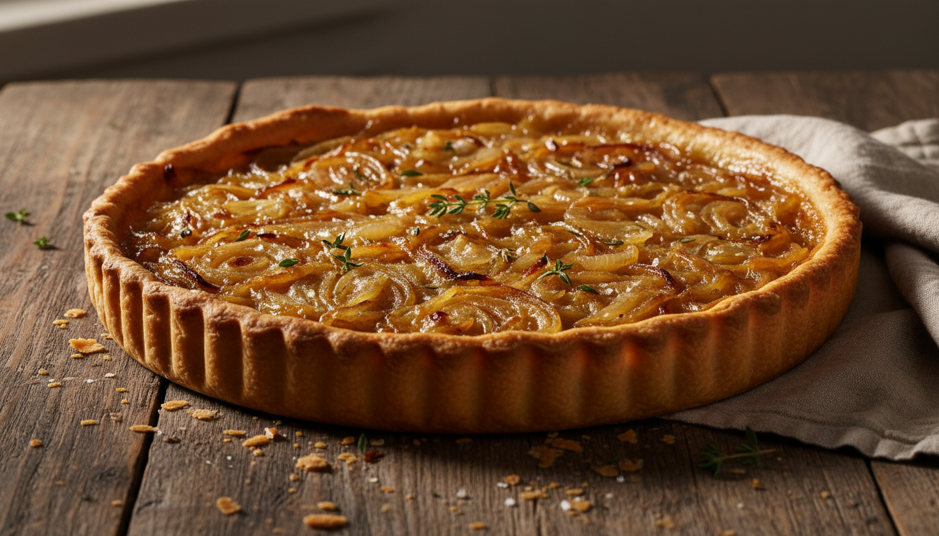 découvrez la recette authentique de la tarte alsacienne aux oignons confits et le secret dévoilé à la fin du service pour sublimer chaque bouchée avec une saveur inoubliable.