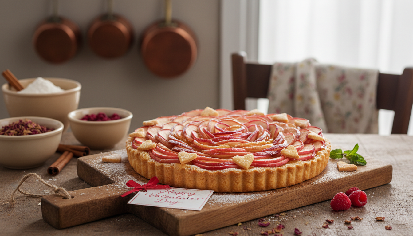 découvrez notre recette élégante de tarte aux pommes en roses, un dessert parfait pour la saint-valentin alliant charme et saveurs délicieusement accessibles.