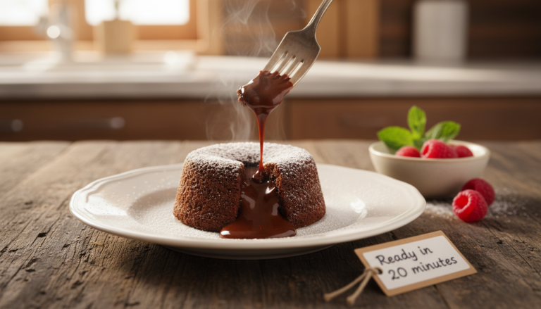 découvrez notre recette rapide et facile de fondant au chocolat moelleux, prêt en 20 minutes pour un dessert gourmand et irrésistible.