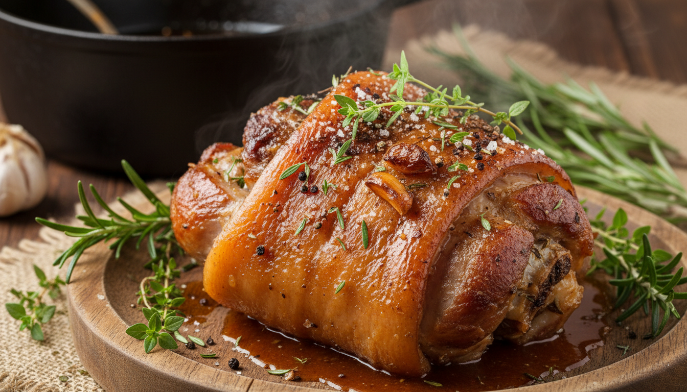 découvrez un jarret fondant cuit trois heures au four, pour un repas riche en saveurs et en émotions inoubliables.