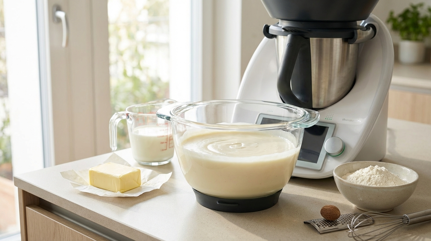 découvrez comment préparer une béchamel allégée et onctueuse avec votre thermomix en quelques minutes. une recette simple, rapide et saine pour accompagner tous vos plats.