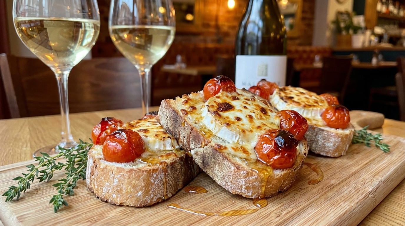 découvrez nos bruschettas légères aux tomates fraîches, chèvre crémeux et miel épicé, délicieusement gratinées au four pour un apéritif savoureux et gourmand.