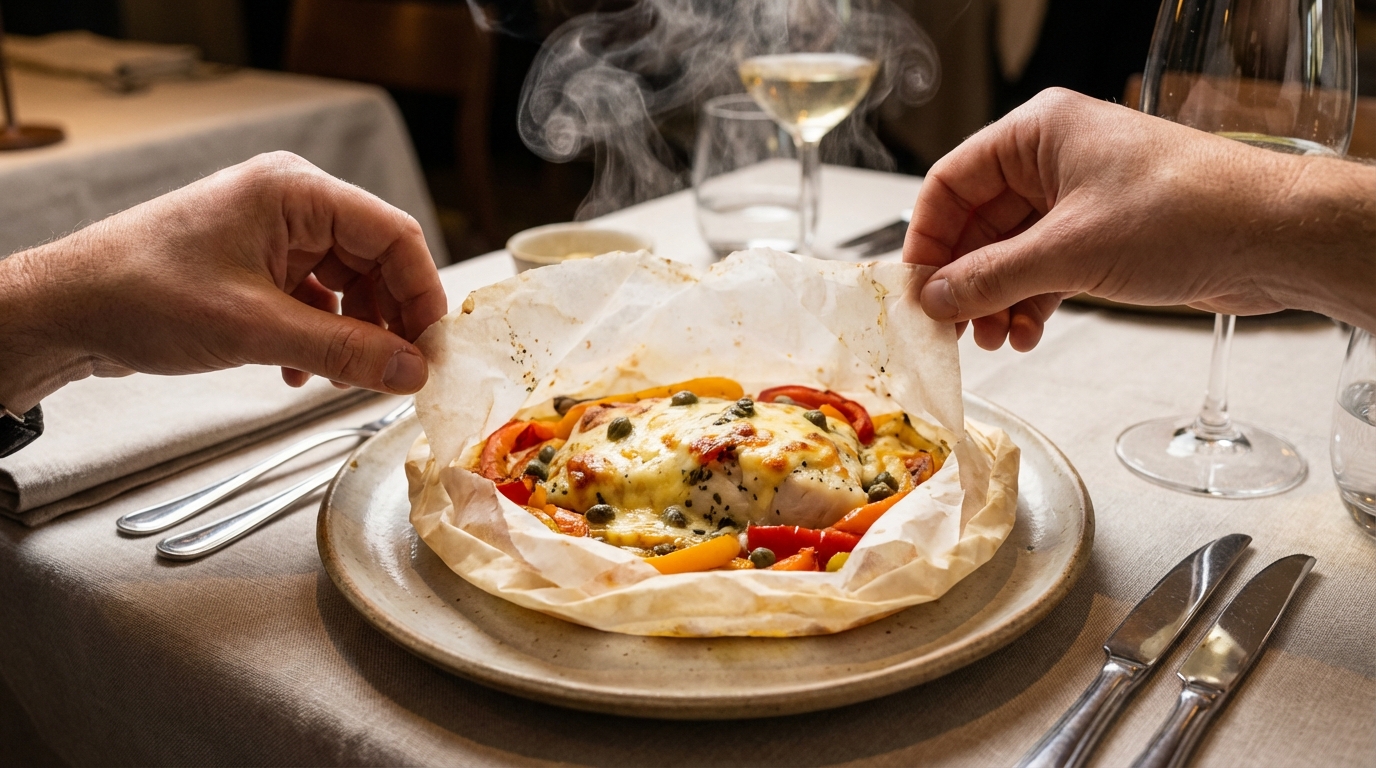 découvrez la recette savoureuse du cabillaud en papillote, alliant la douceur du fromage fondant à la fraîcheur croquante des poivrons pour un repas gourmand et léger.