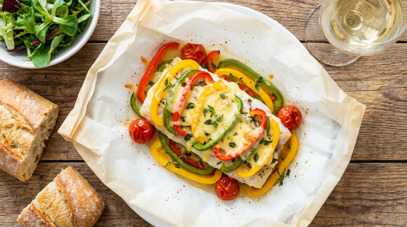 découvrez notre recette de cabillaud en papillote alliant fromage fondant et poivrons croquants pour un mariage gourmand et savoureux.