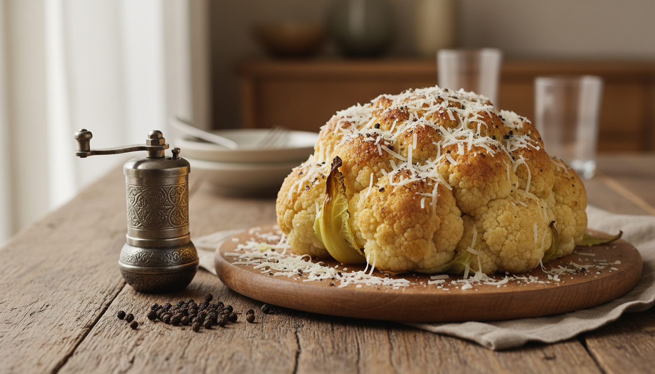 découvrez notre recette facile de chou-fleur rôti au pecorino et poivre, un plat savoureux et original qui surprendra vos invités à chaque repas.
