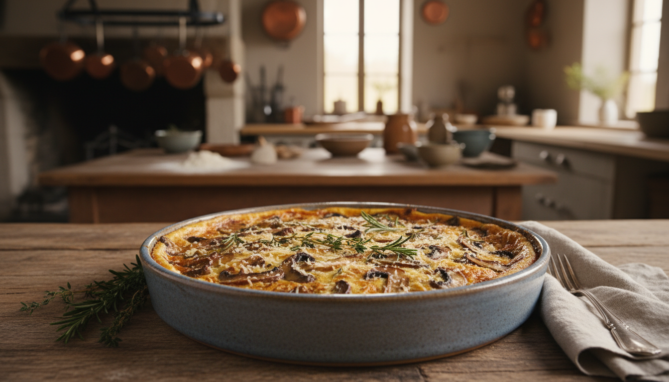 découvrez notre recette de clafoutis salé aux champignons, un plat moelleux et doré, parfait pour un dîner savoureux et raffiné.