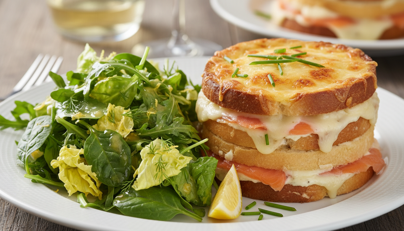 découvrez notre recette de croque-cake au saumon fumé, où le pain de mie renferme un cœur fondant et irrésistible, idéal pour un repas gourmand et convivial.