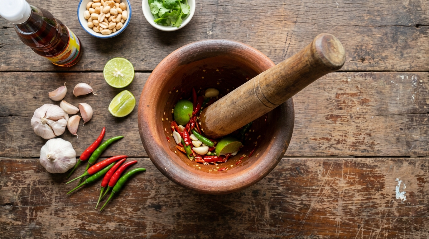 savourez la salade légère de papaye verte laotienne, un mélange frais et exotique parfait pour une pause gourmande pleine de saveurs authentiques.